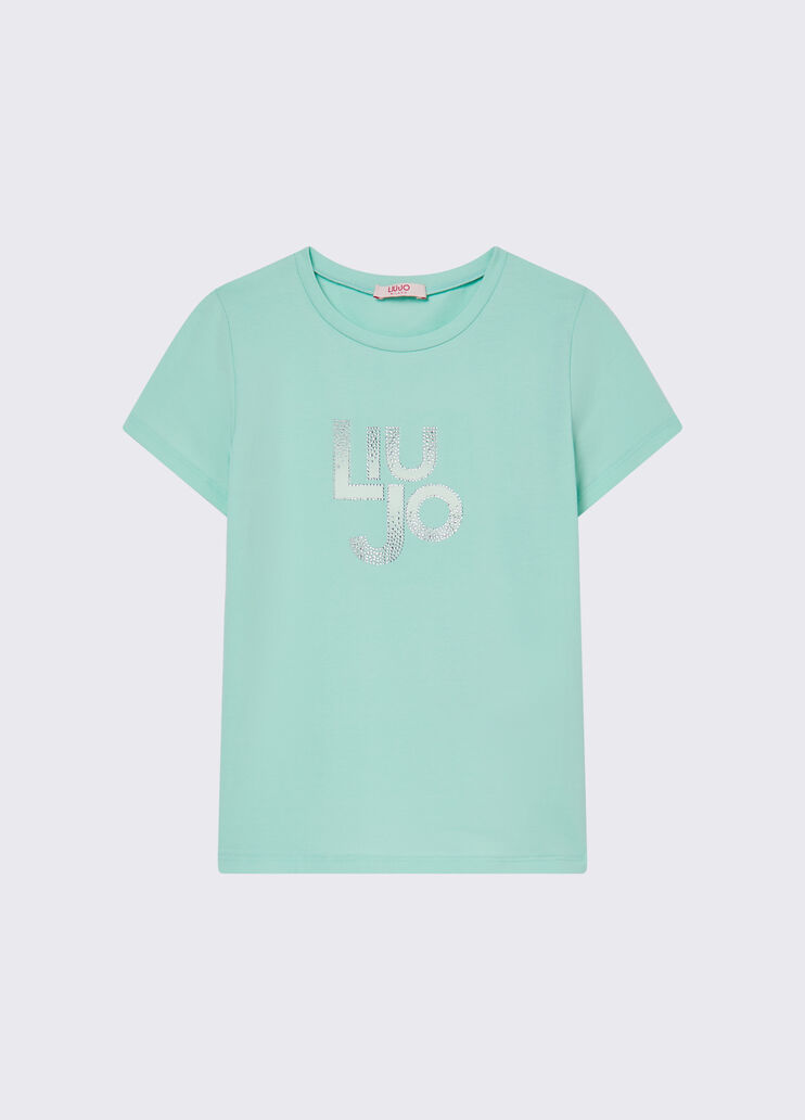 Футболка с логотипом и стразами мятно-зеленый Liu Jo - medium