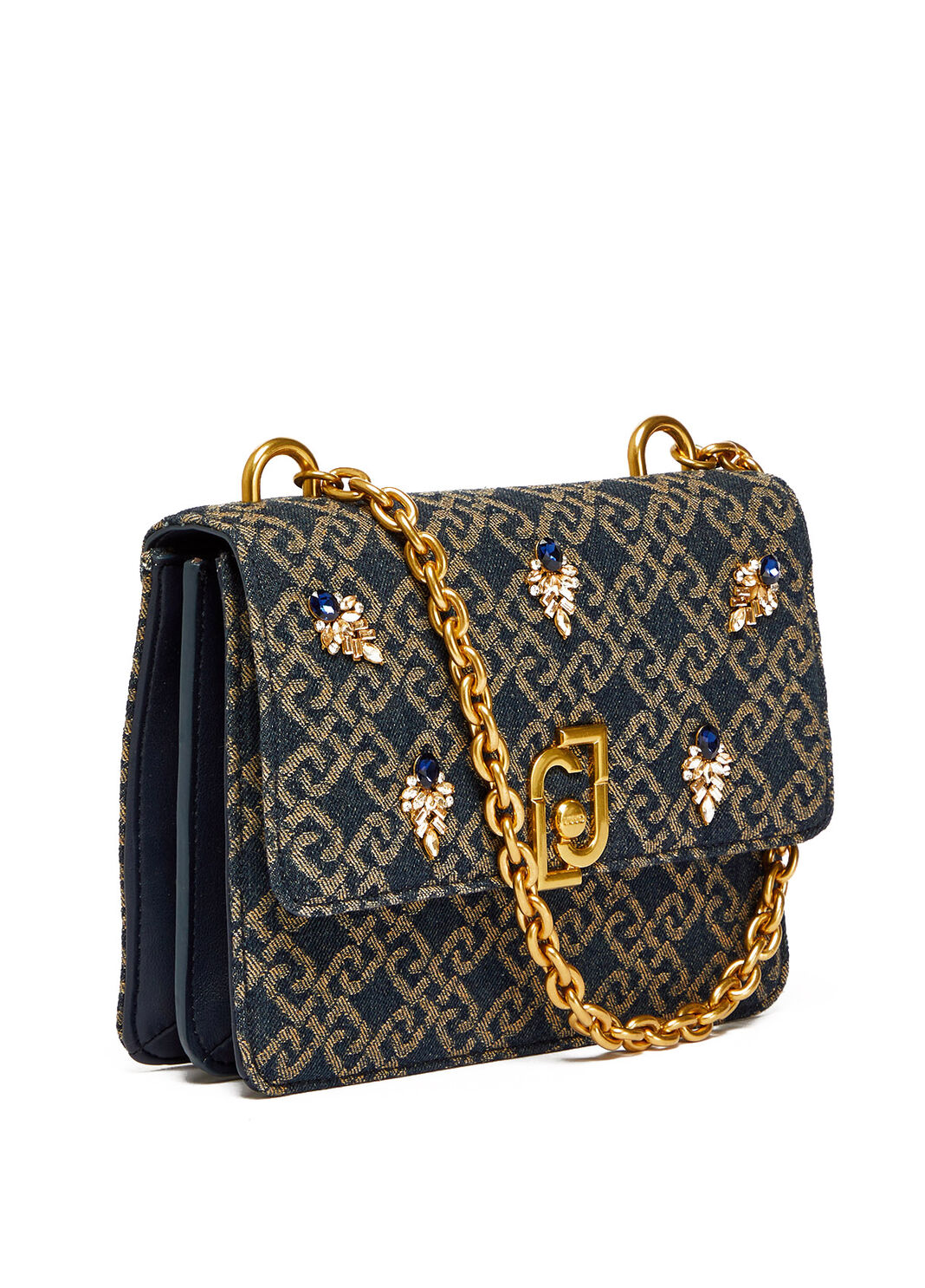 Borsa a mano con logo jacquard e strass denim Liu Jo - large image number 1
