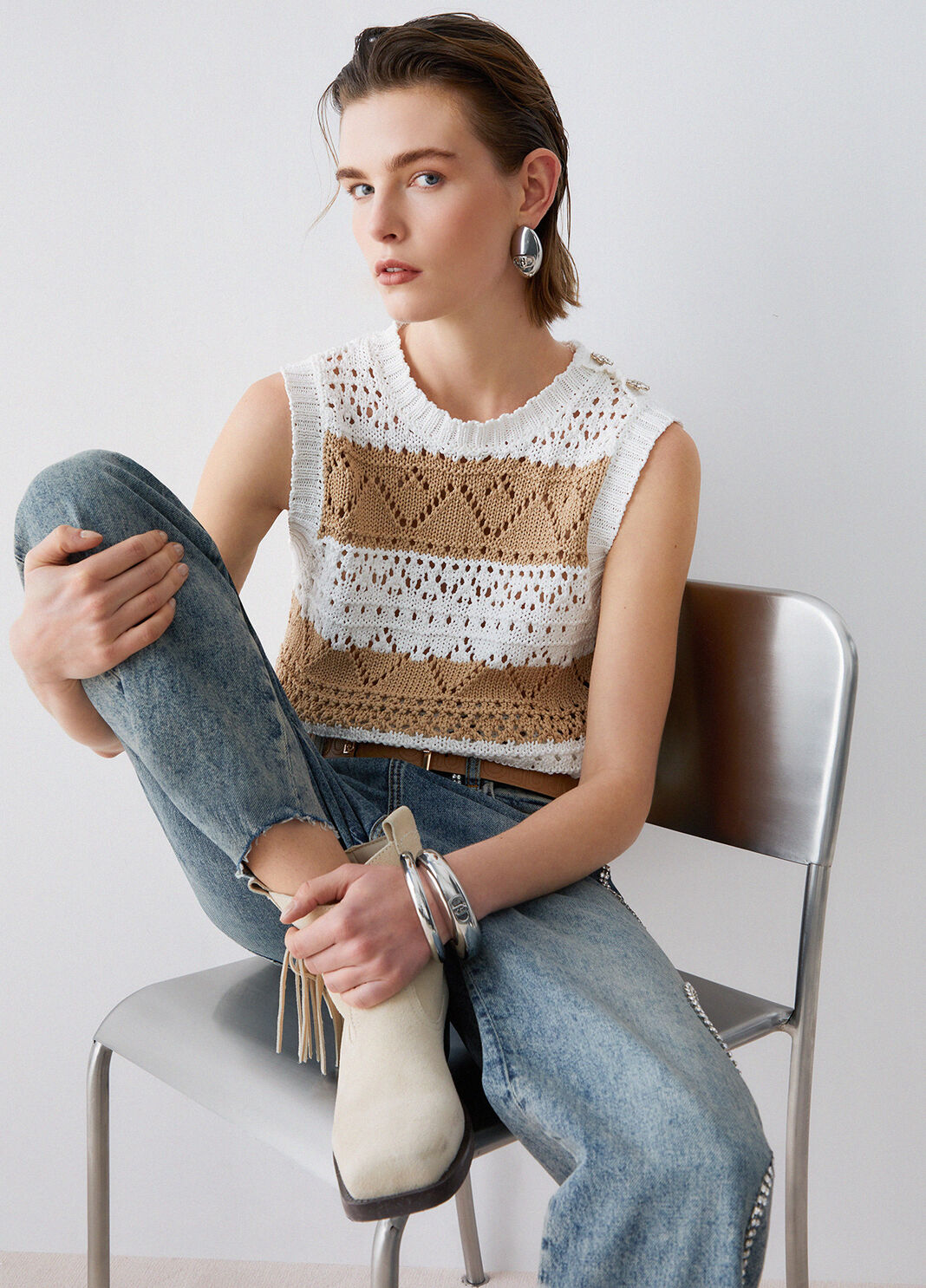 Crochet knit top white wool Liu Jo - large image number 2