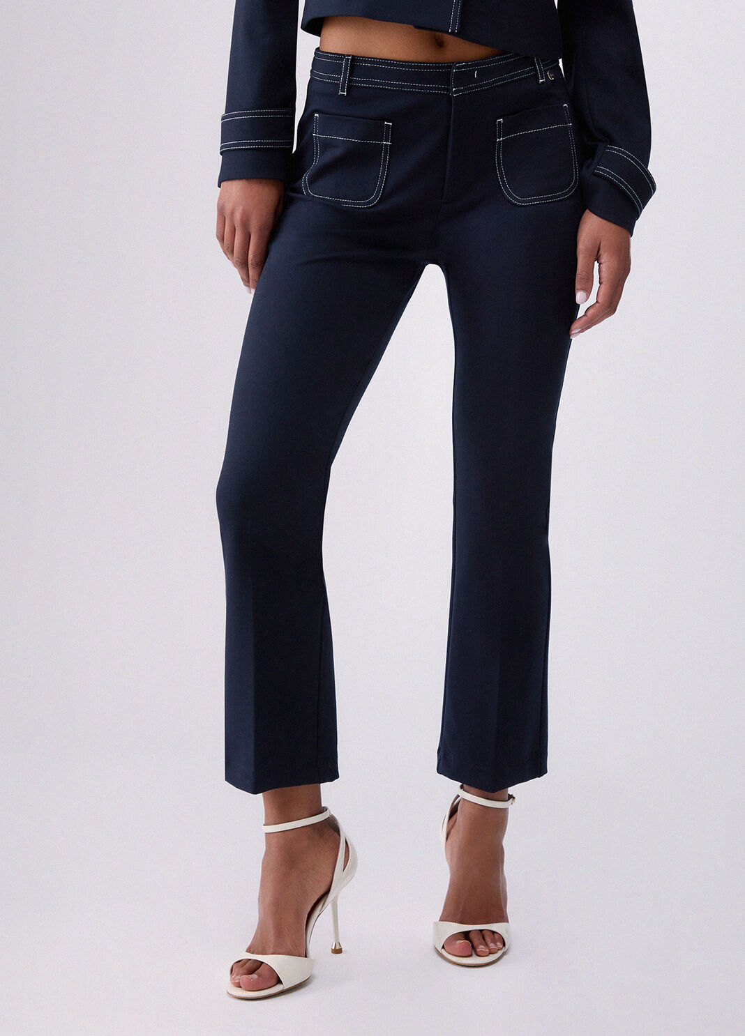 Pantalon au point de Milan bleu fonc&eacute; Liu Jo - large image number 0