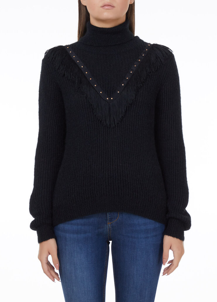 Dolcevita in mohair con frange Nero Liu Jo - large image number 0 Dolcevita in mohair con frange Nero Liu Jo - large image number 0