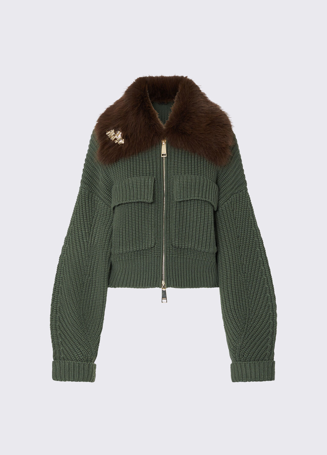 Wool bomber jacket with teddy collar dark green Liu Jo - large image number 6