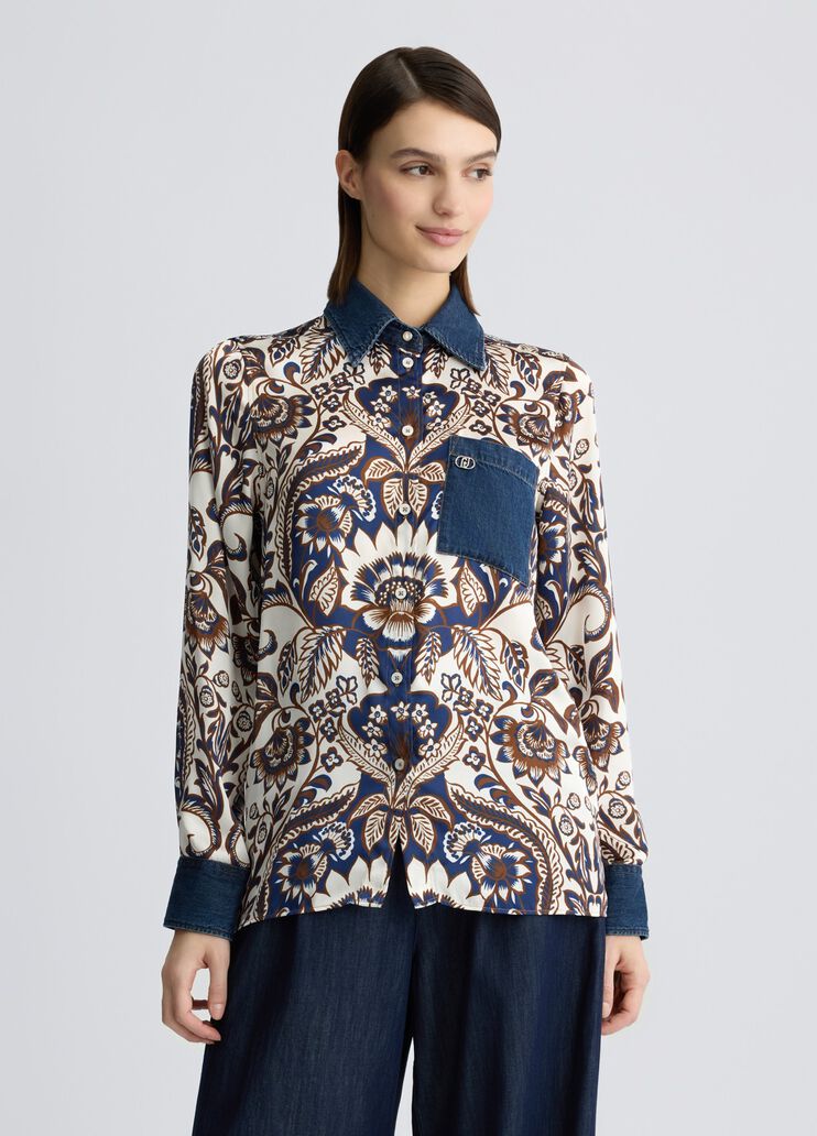Printed satin shirt dark denim Liu Jo - medium
