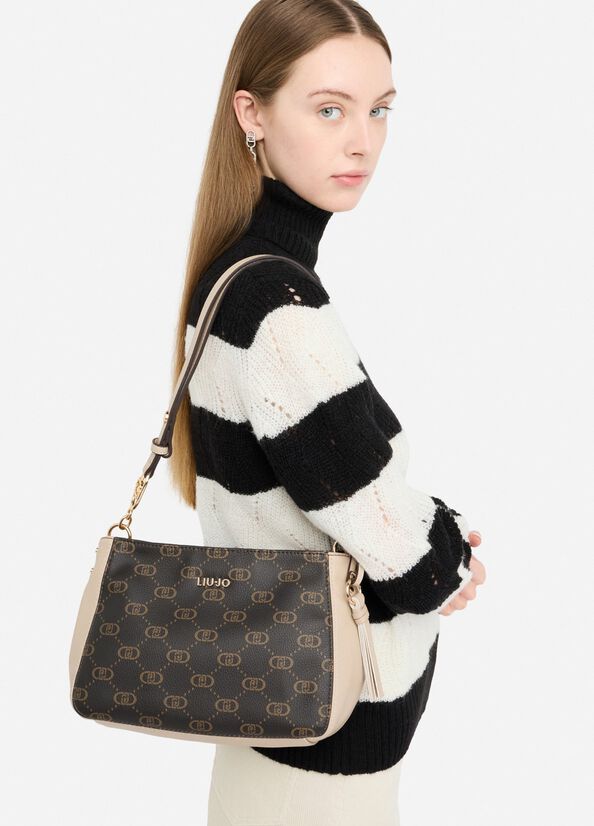 Bolso de hombro mediano con monograma beige Liu Jo - large image number 0