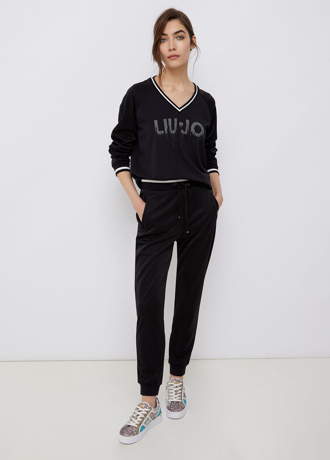 College sweatshirt with logo and gemstones black Liu Jo - large image number 3