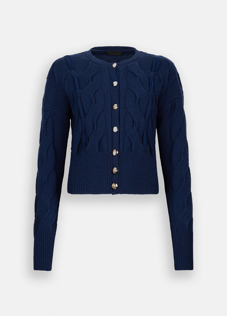 Cable knit wool cardigan sea blue Liu Jo - large image number 6