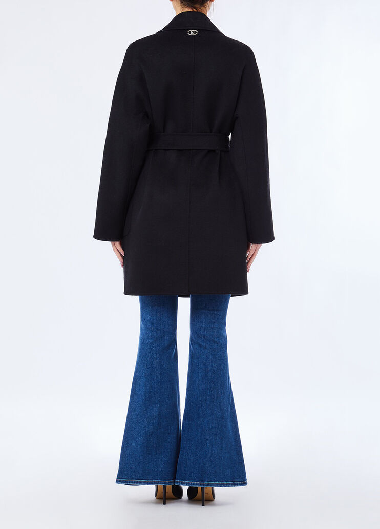 Wool coat with bejewelled embroidery black Liu Jo - medium