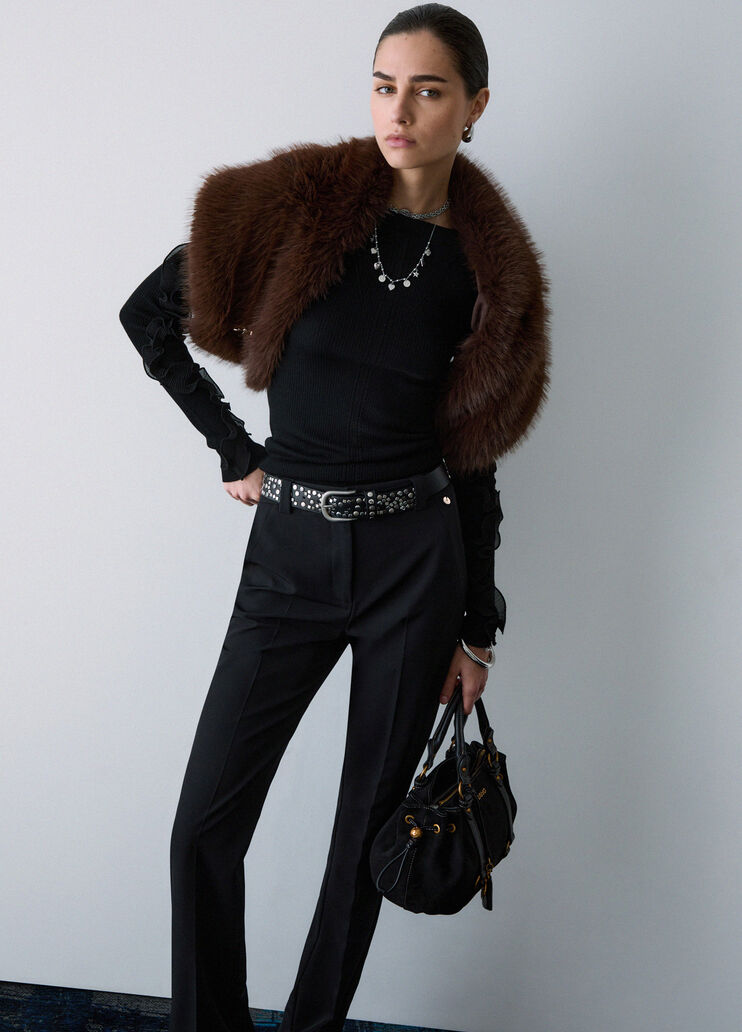 Wool Sweater with Ruffles black Liu Jo - medium