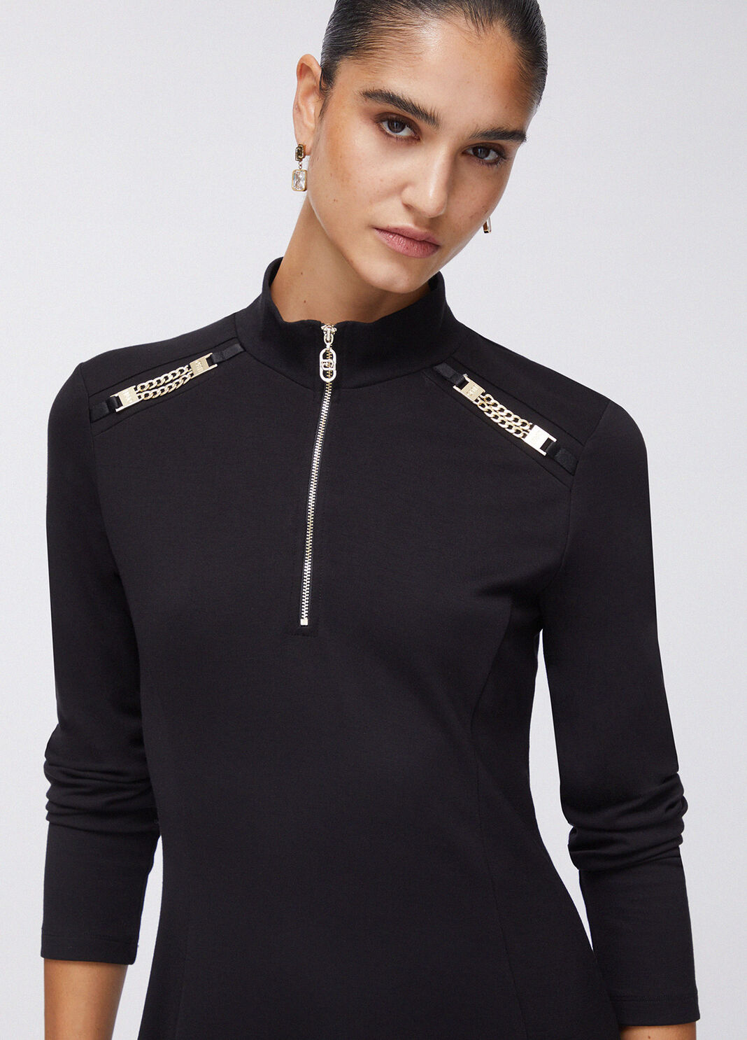 Robe courte en tissu point de Milan noir Liu Jo - large image number 4