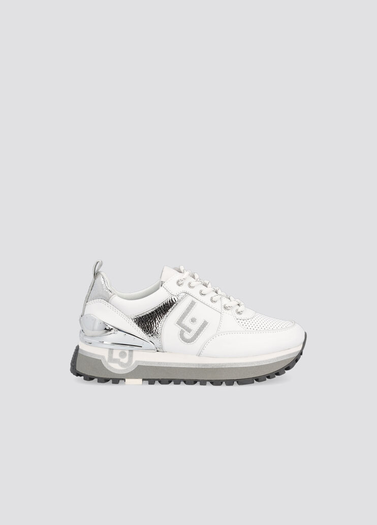 Кожаные кеды с эффектом кракле белый/серебристый Liu Jo - large image number 0