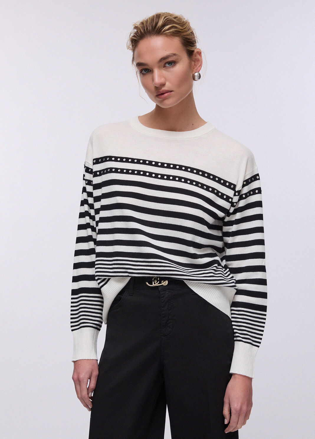 Wool jumper with studs black and white Liu Jo - large image number 0