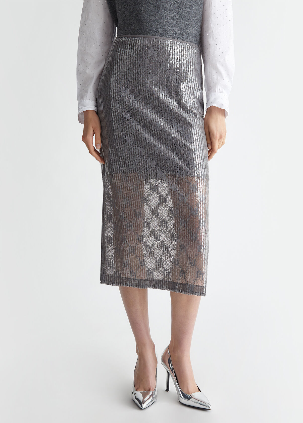 Silver lace skirt discount