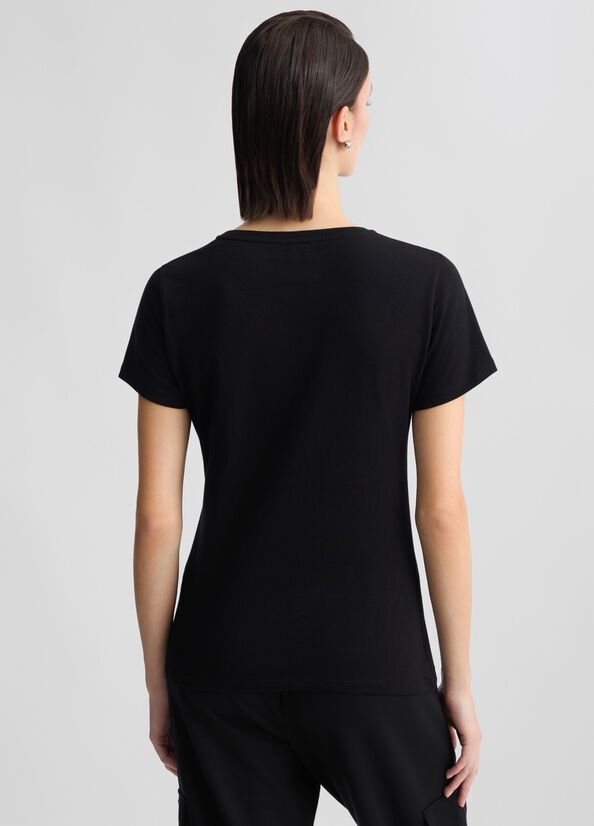 T-shirt with logo and gemstones black/logo Liu Jo - large image number 1