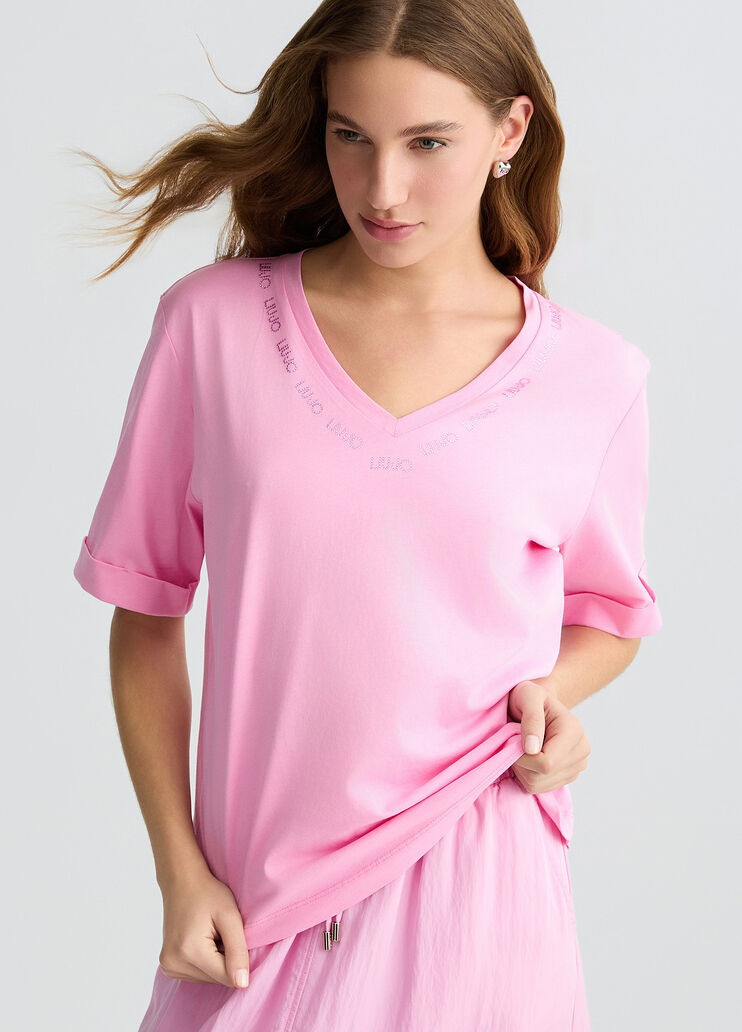 T-shirt with logo and gemstones pink Liu Jo - medium T-shirt with logo and gemstones pink Liu Jo - medium