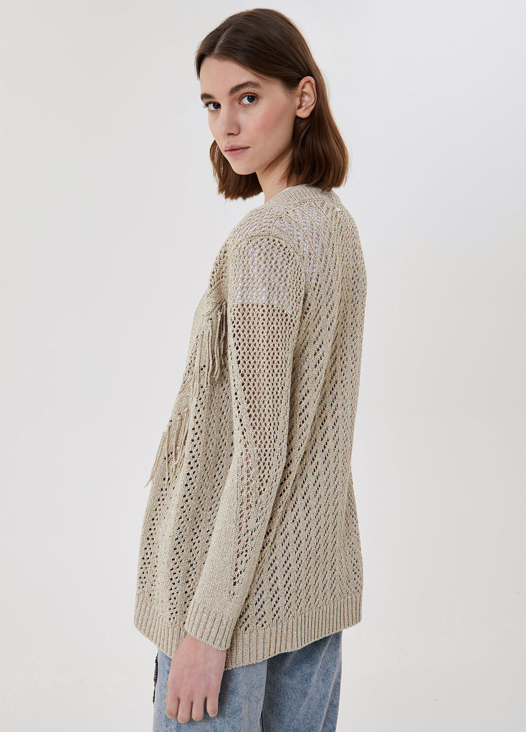 Eco-friendly cardigan with fringes Light gold Liu Jo - large image number 1
