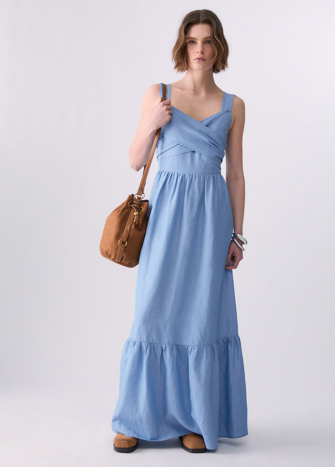Langes Kleid aus Leinengemisch Hellblau Liu Jo - large image number 5