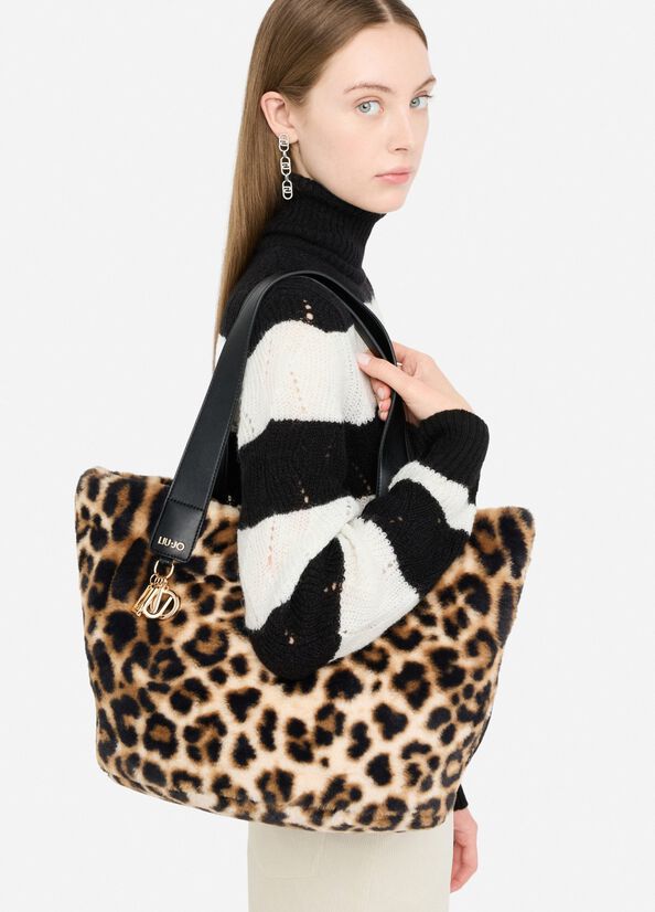 Large faux fur hobo bag leopard print Liu Jo - large image number 0