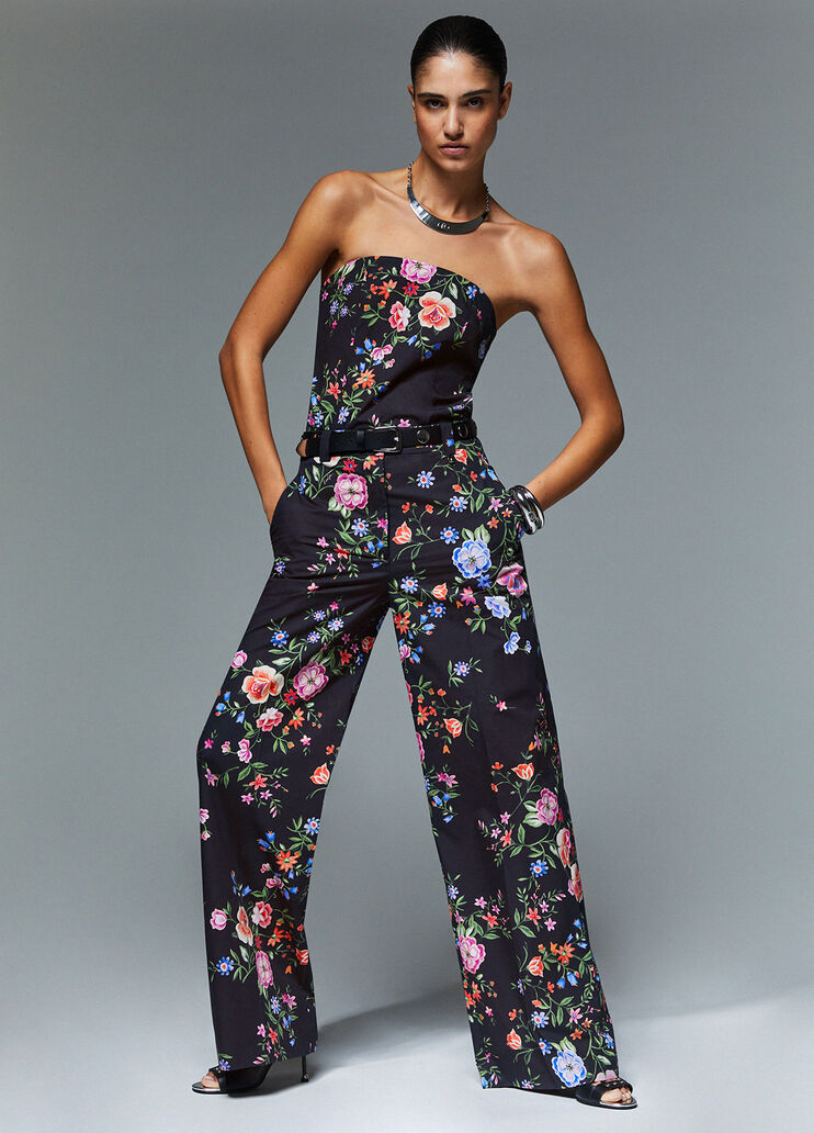 Gerade geschnittene Hose mit Blumenmuster Schwarz gebl&uuml;mt Liu Jo - medium