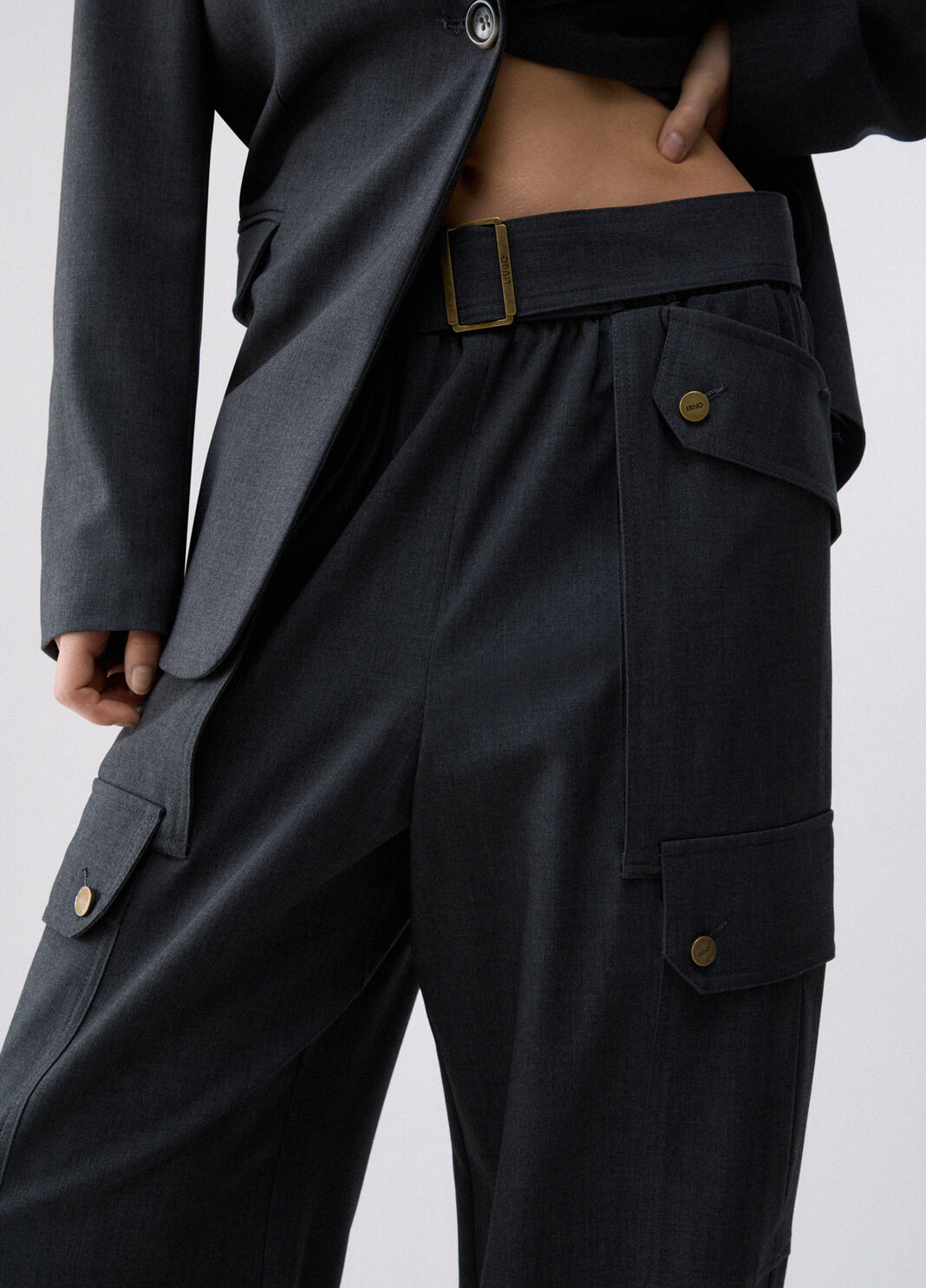 Pantalon cargo en flanelle vert fonc&eacute; Liu Jo - large image number 4