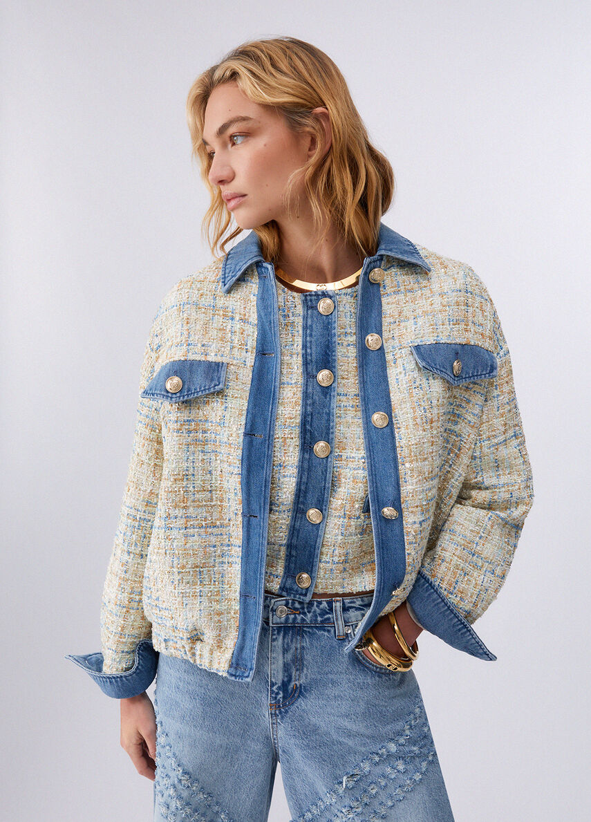 Denim jacket with bouclé details colour dark blue denim | Liu Jo