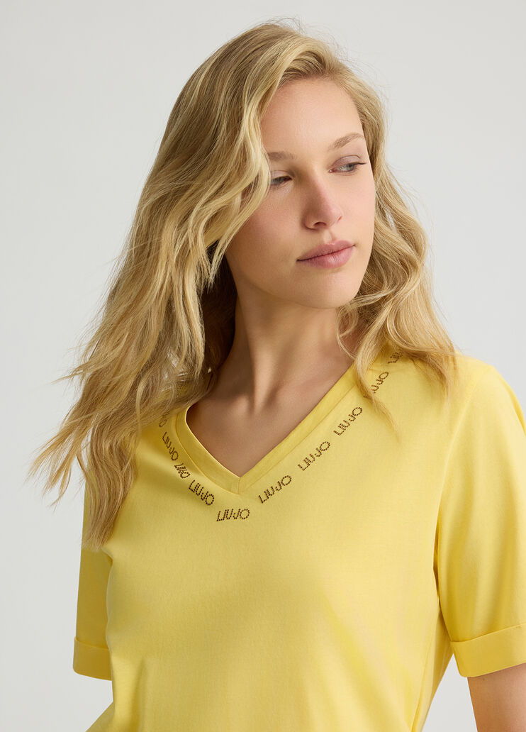 Liu Jo Better T-shirt with logo and rhinestones yellow Liu Jo - large image number 2 Liu Jo Better T-shirt with logo and rhinestones yellow Liu Jo - large image number 2