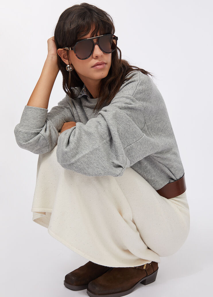 Gonna midi in maglia con paillettes bianco lana Liu Jo - medium