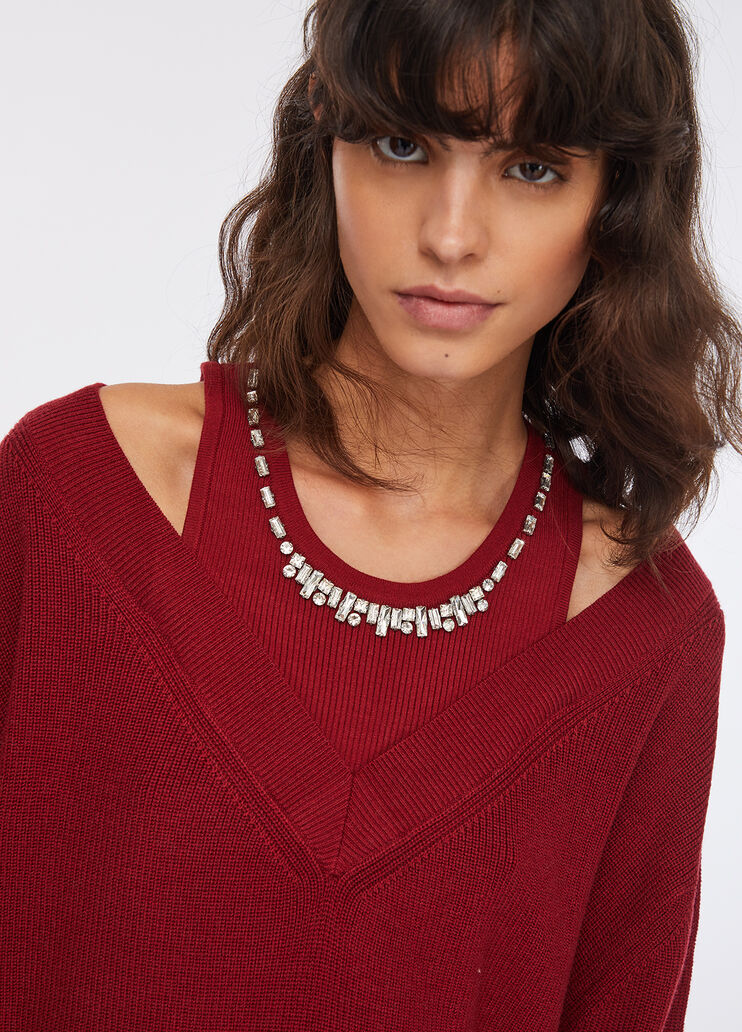 Jumper with bejewelled embroidery red Liu Jo - large image number 2 Jumper with bejewelled embroidery red Liu Jo - large image number 2