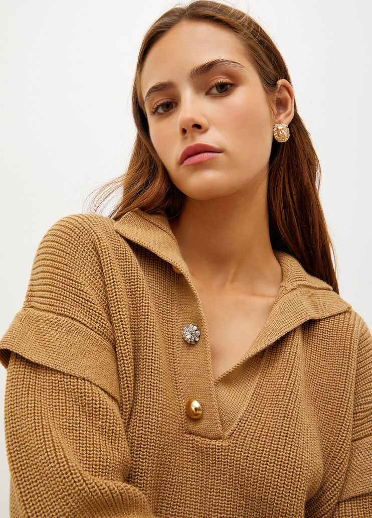Mock turtleneck with jewel buttons camel Liu Jo - large image number 2 Mock turtleneck with jewel buttons camel Liu Jo - large image number 2