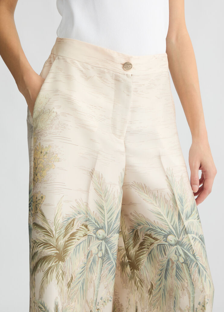 Printed twill palazzo trousers jungle Liu Jo - large image number 2 Printed twill palazzo trousers jungle Liu Jo - large image number 2