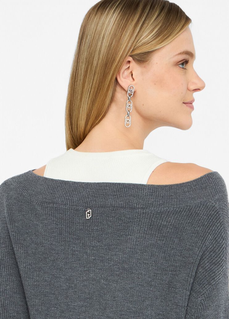 Maglione con ricami gioiello grigio Liu Jo - large image number 4 Maglione con ricami gioiello grigio Liu Jo - large image number 4