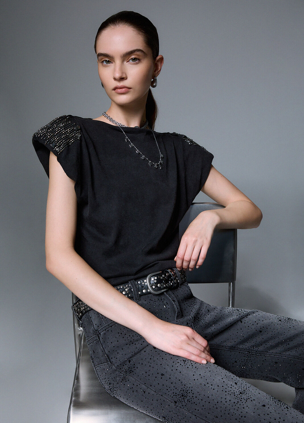 Embroidered Jersey Top grey Liu Jo - large image number 3