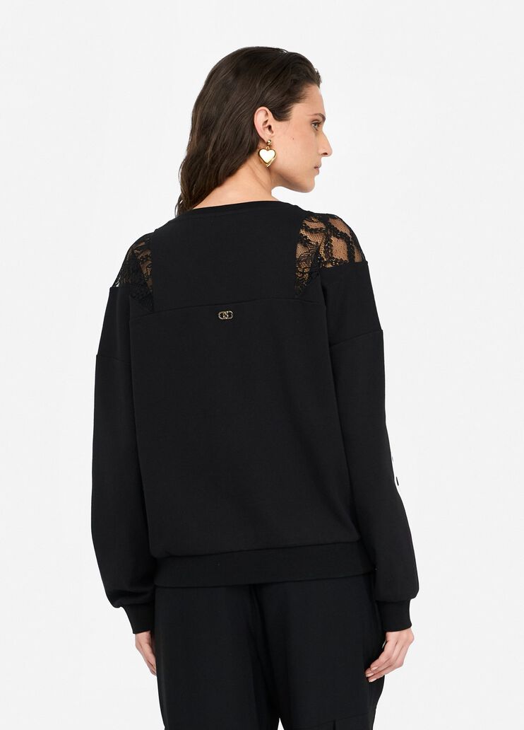 Cotton sweatshirt with lace black Liu Jo - large image number 1 Cotton sweatshirt with lace black Liu Jo - large image number 1