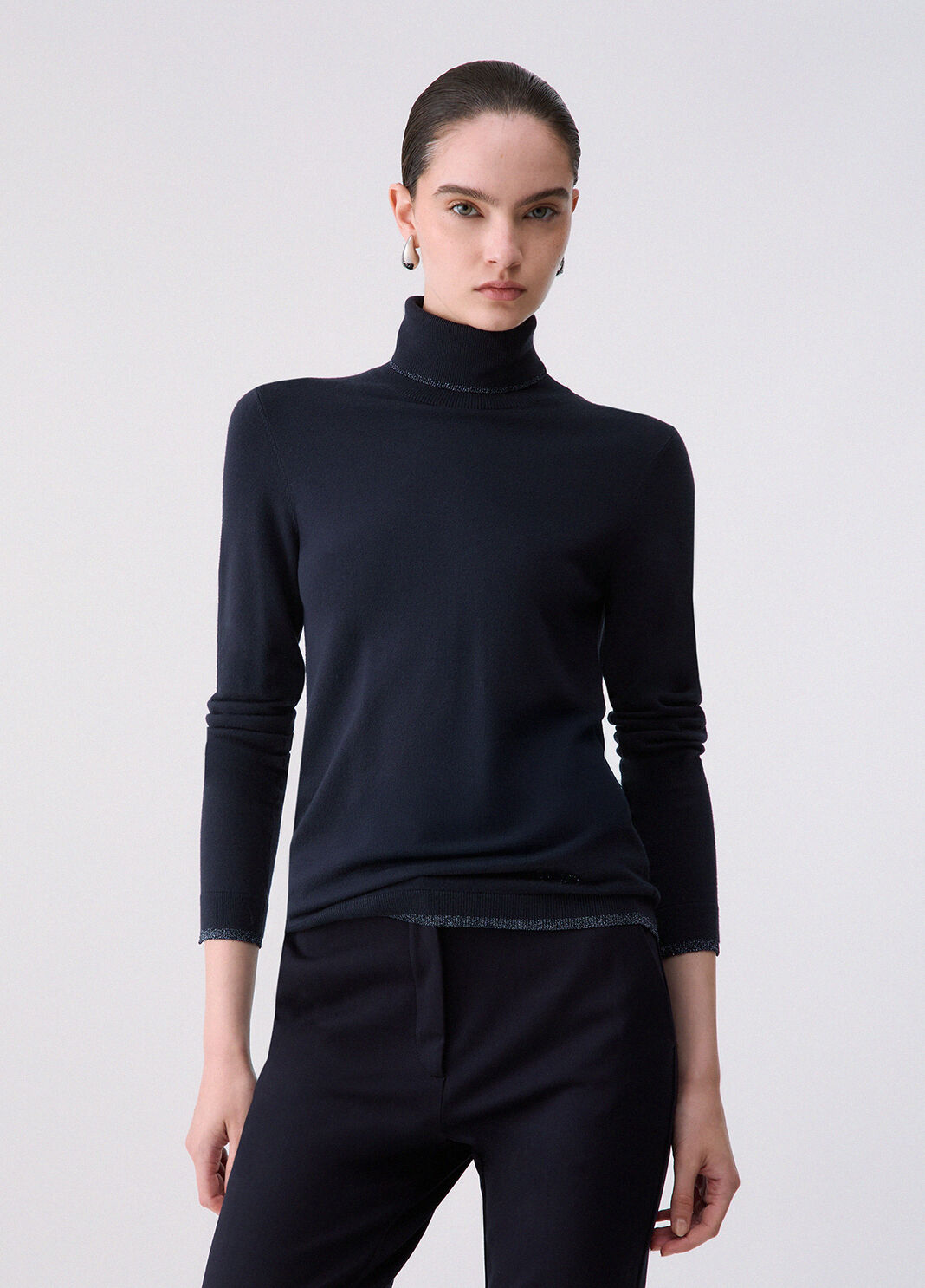 Turtleneck with Lurex&reg; trims dark blue Liu Jo - large image number 0