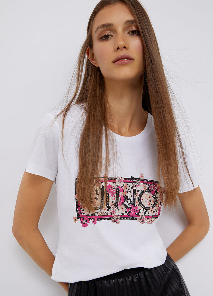 Eco-friendly T-shirt white/pink flowers Liu Jo - large image number 0 Eco-friendly T-shirt white/pink flowers Liu Jo - large image number 0