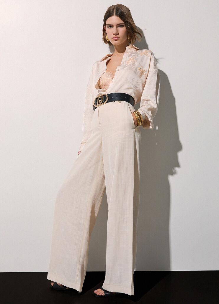 Pantaloni in viscosa fiammata panna Liu Jo - medium