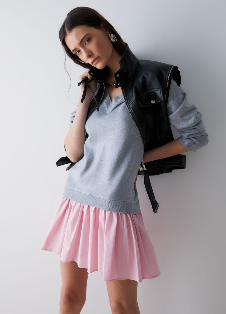 Strickkleid mit Einsatz aus Popeline Grau Liu Jo - medium