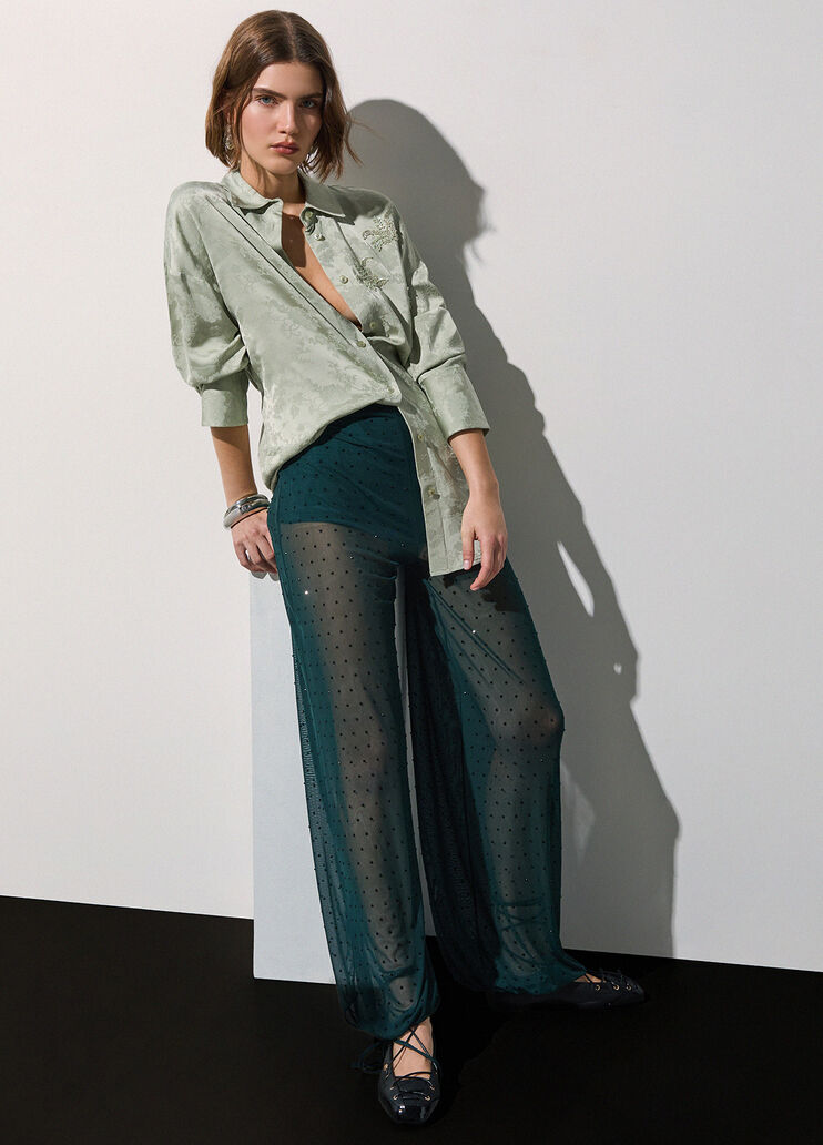 Tulle trousers with jewel embroidery dark green Liu Jo - medium