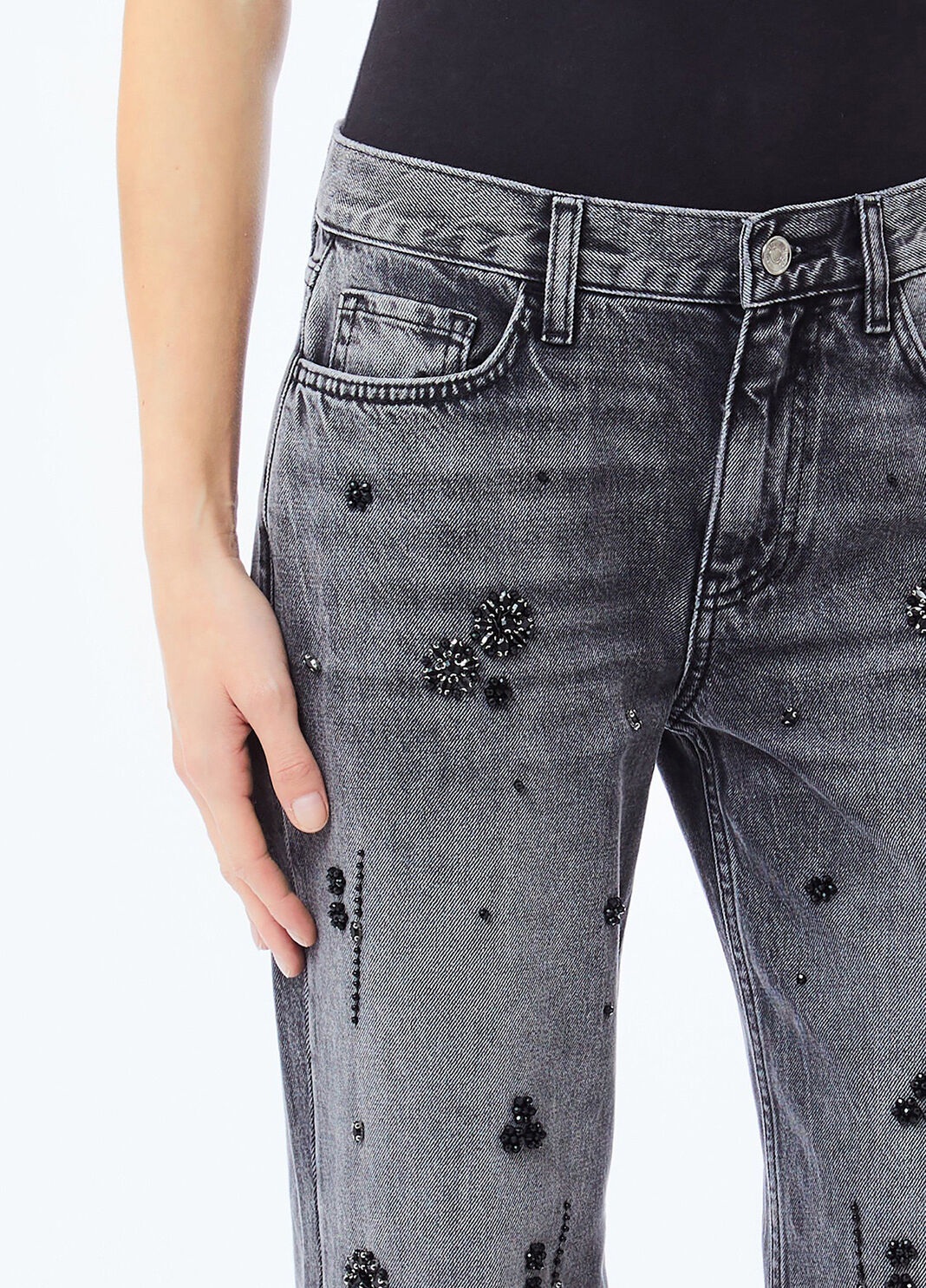 Jeans straight con strass denim nero Liu Jo - large image number 2