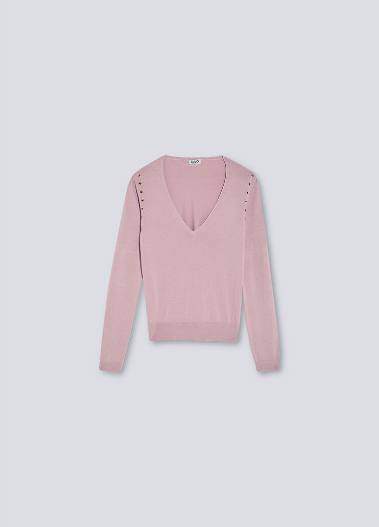 Sweater with metal eyelets powder pink Liu Jo - large image number 4 Sweater with metal eyelets powder pink Liu Jo - large image number 4