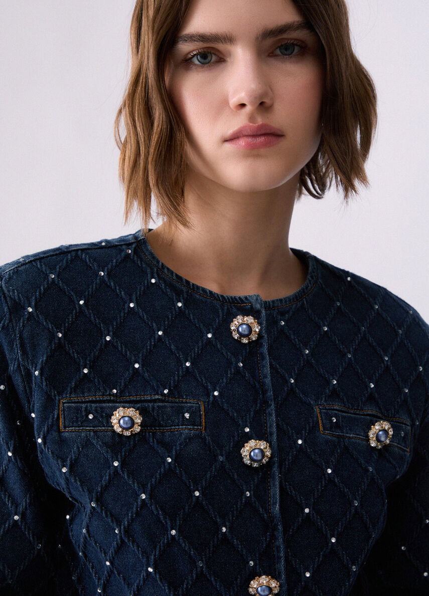 LIU JO パール装飾デニムジャケット Jacket in denim quilted with rhinestones colour blue denim | Liu Jo