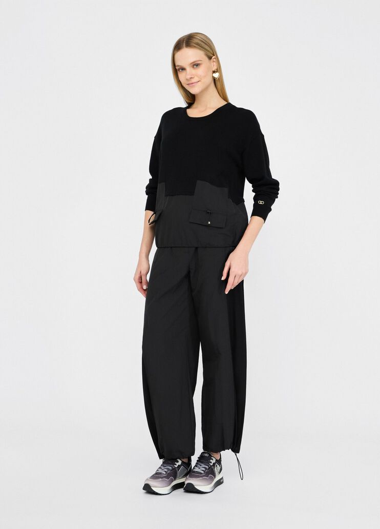 Jogging trousers in nylon and satin black Liu Jo - medium