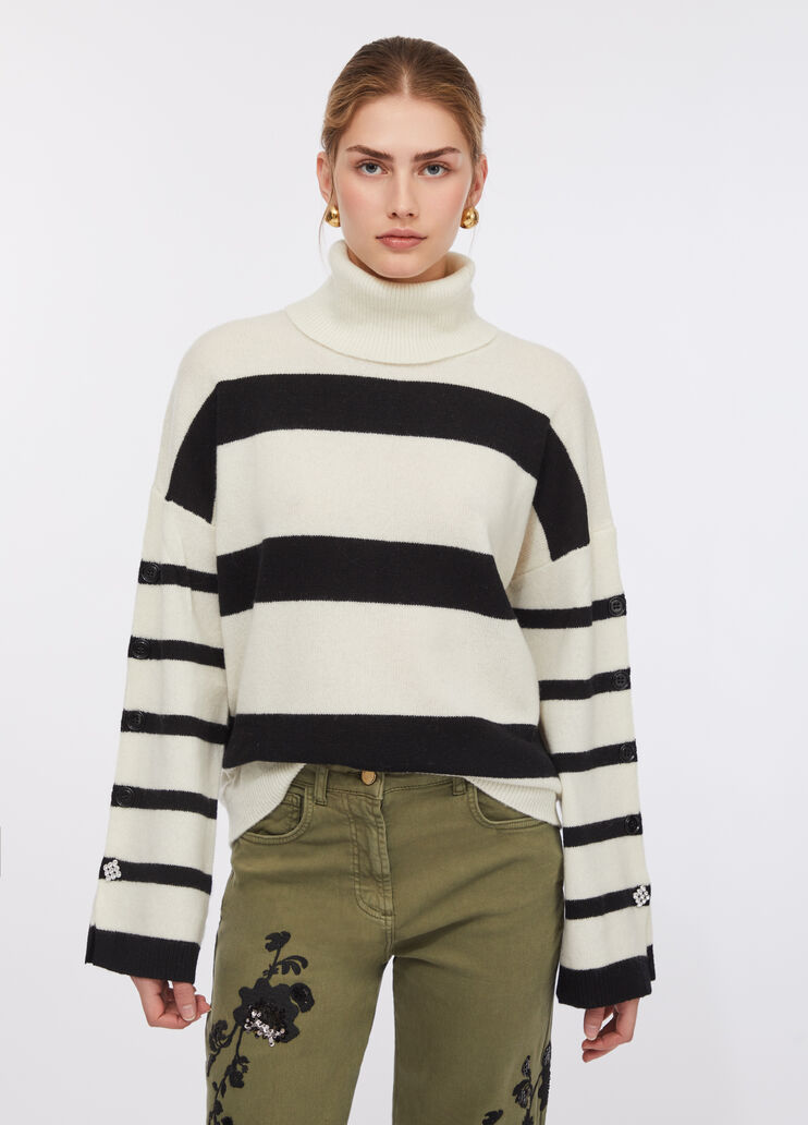 100% wool polo-neck with bejewelled buttons white Liu Jo - large image number 0