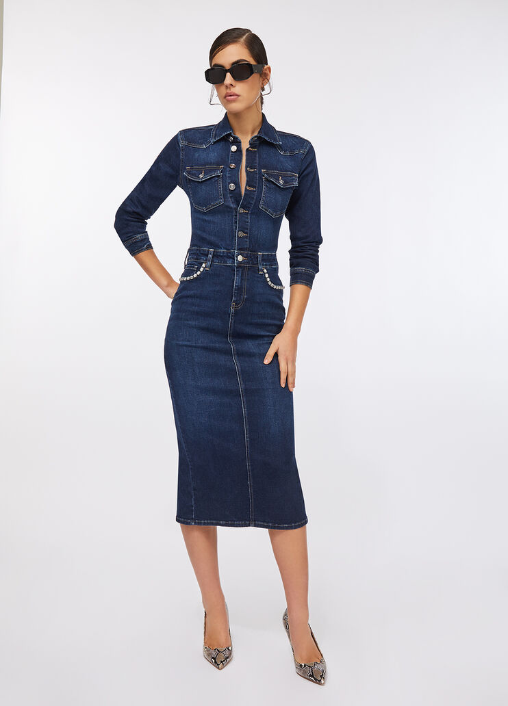 Hemdblusenkleid aus Denim Dunkles Denimblau Liu Jo - large image number 5