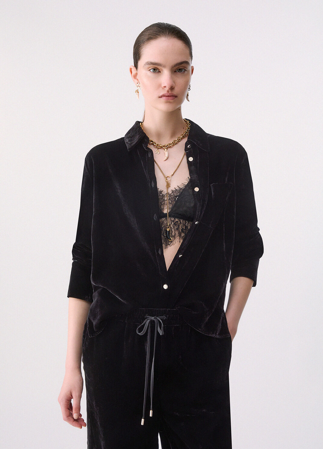 Chemise en velours noir Liu Jo - large image number 0