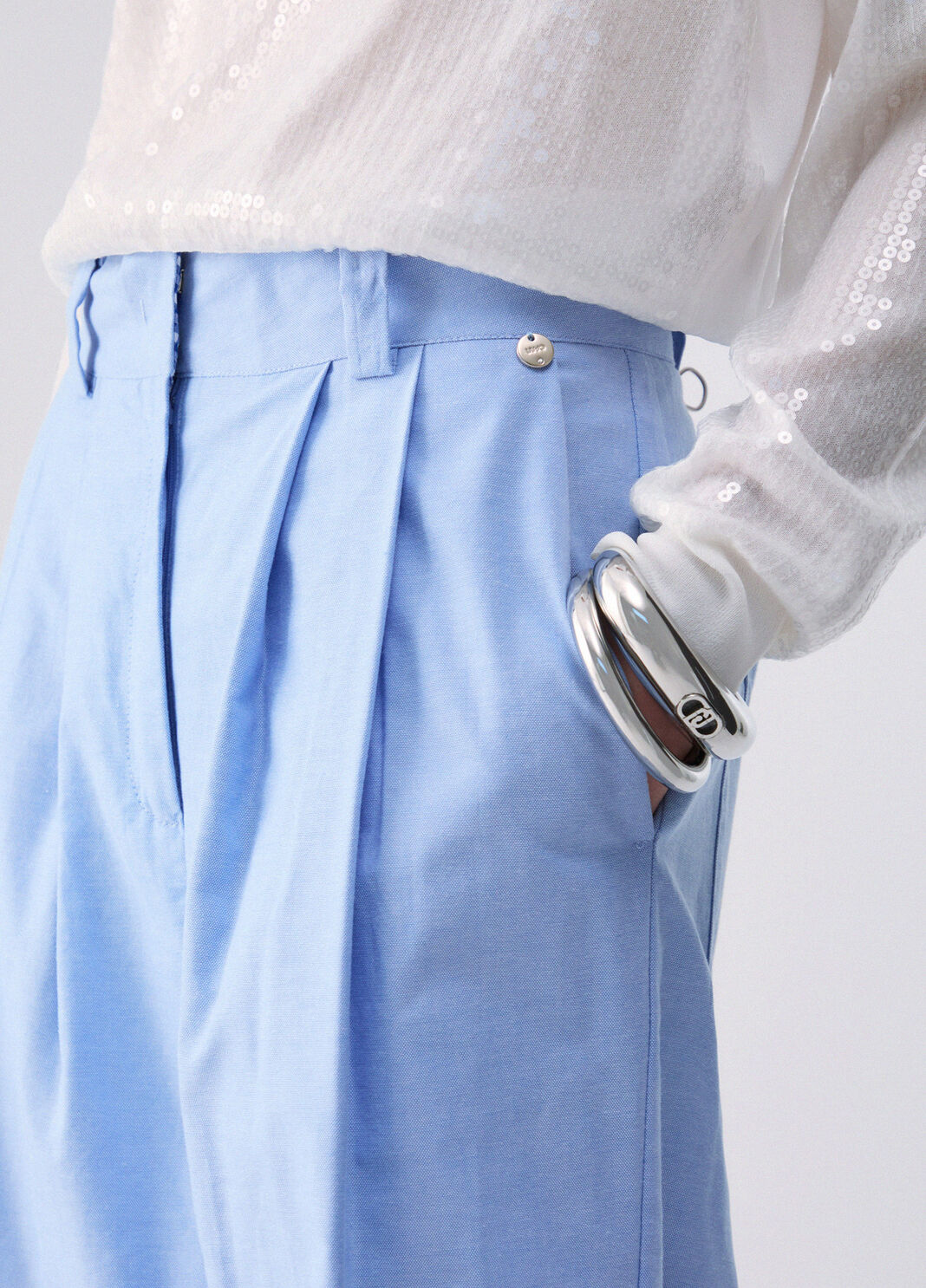 Pantalon &agrave; revers vichy bleu clair Liu Jo - large image number 2