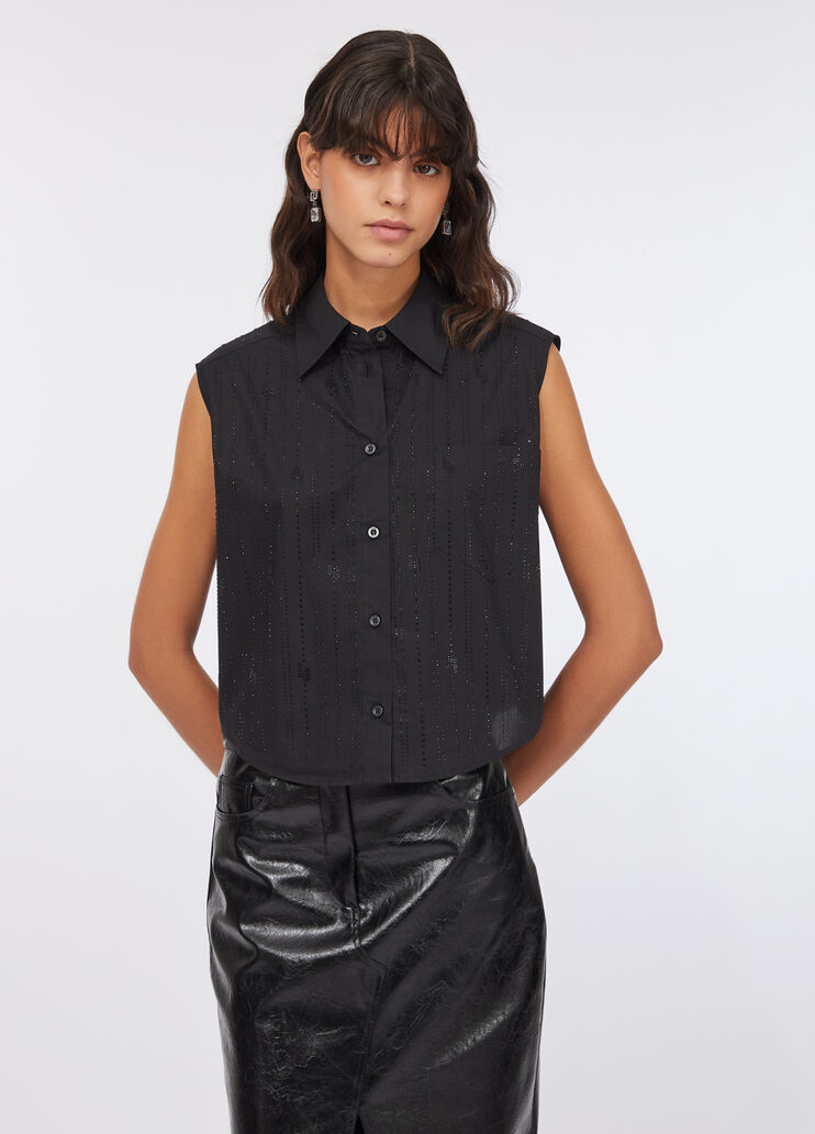 Cotton top with rhinestones black Liu Jo - large image number 0