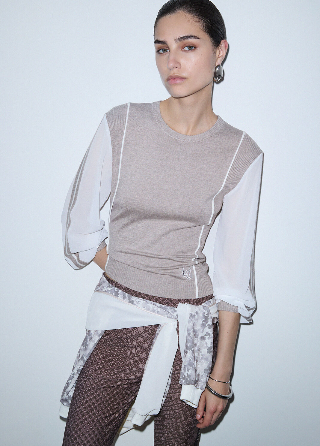 Pull avec Insert en Georgette beige Liu Jo - large image number 2