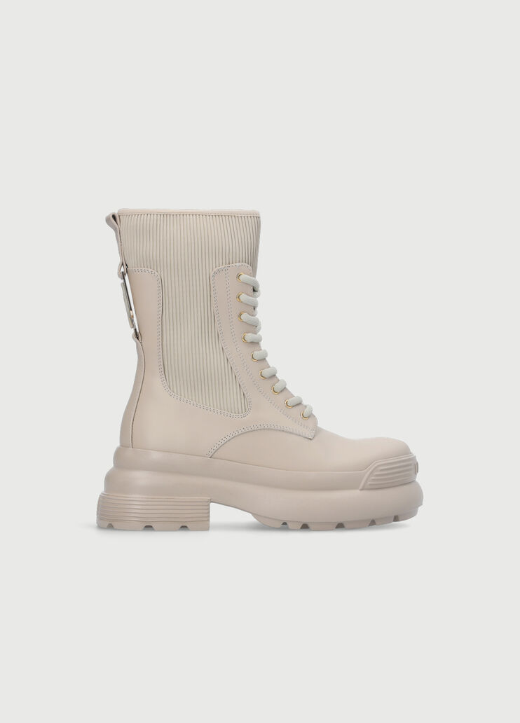 Platform combat boots in leather with pleats taupe Liu Jo - large image number 1 Platform combat boots in leather with pleats taupe Liu Jo - large image number 1