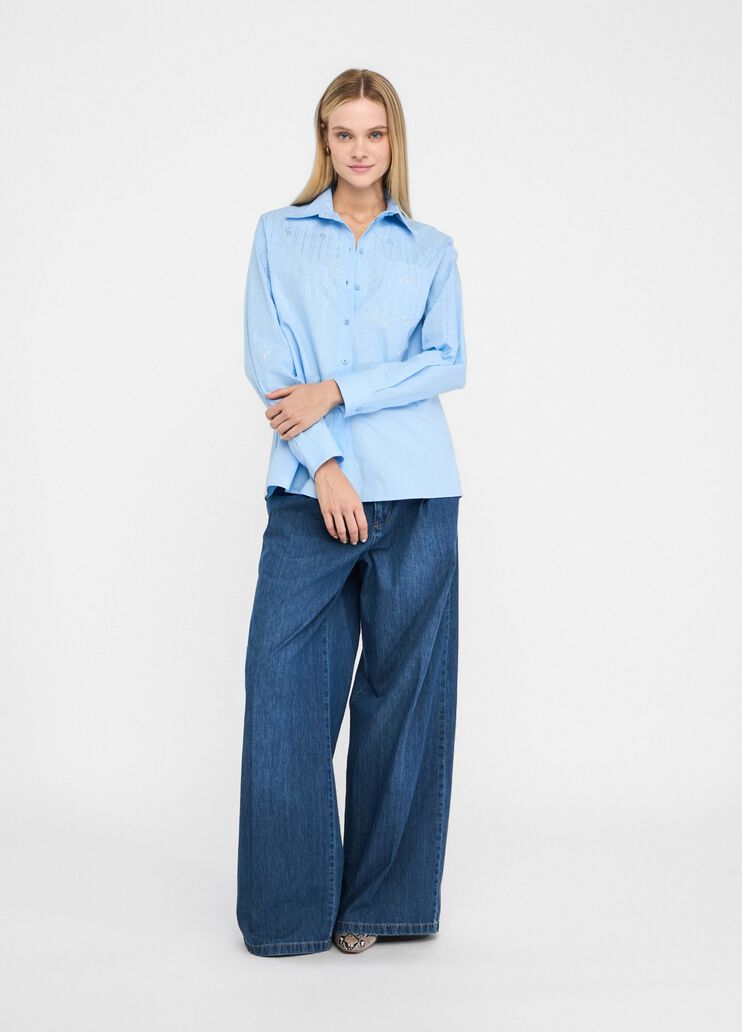 Cotton shirt with rhinestones light blue Liu Jo - medium Cotton shirt with rhinestones light blue Liu Jo - medium