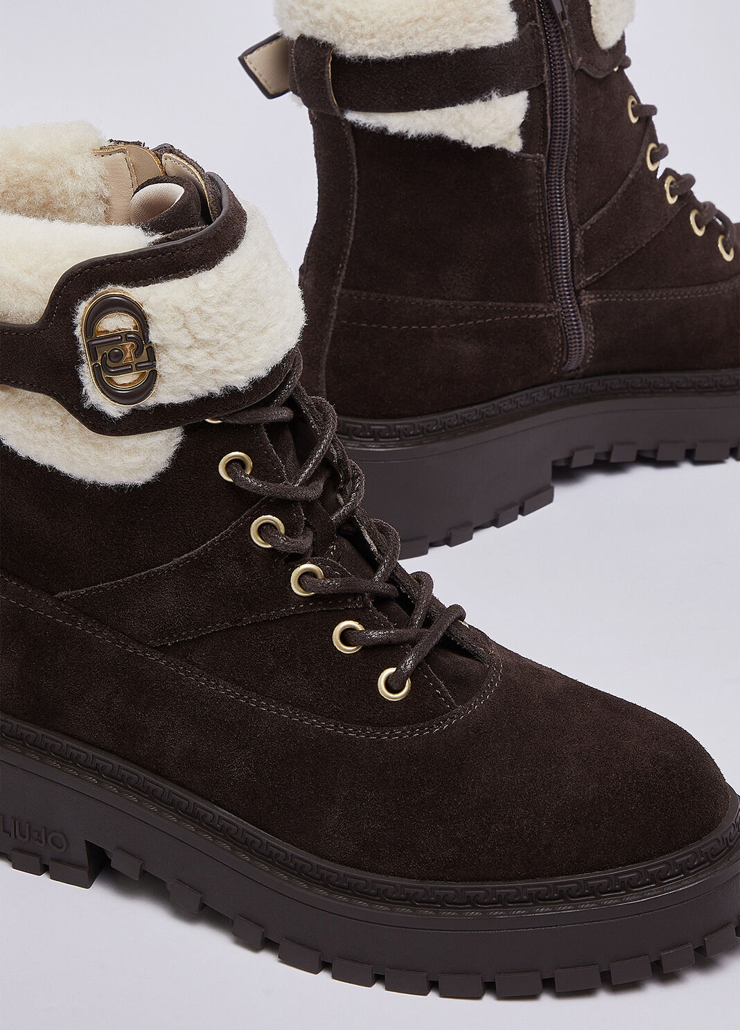 Schn&uuml;rboots aus Veloursleder und teddy Mokka Liu Jo - large image number 6